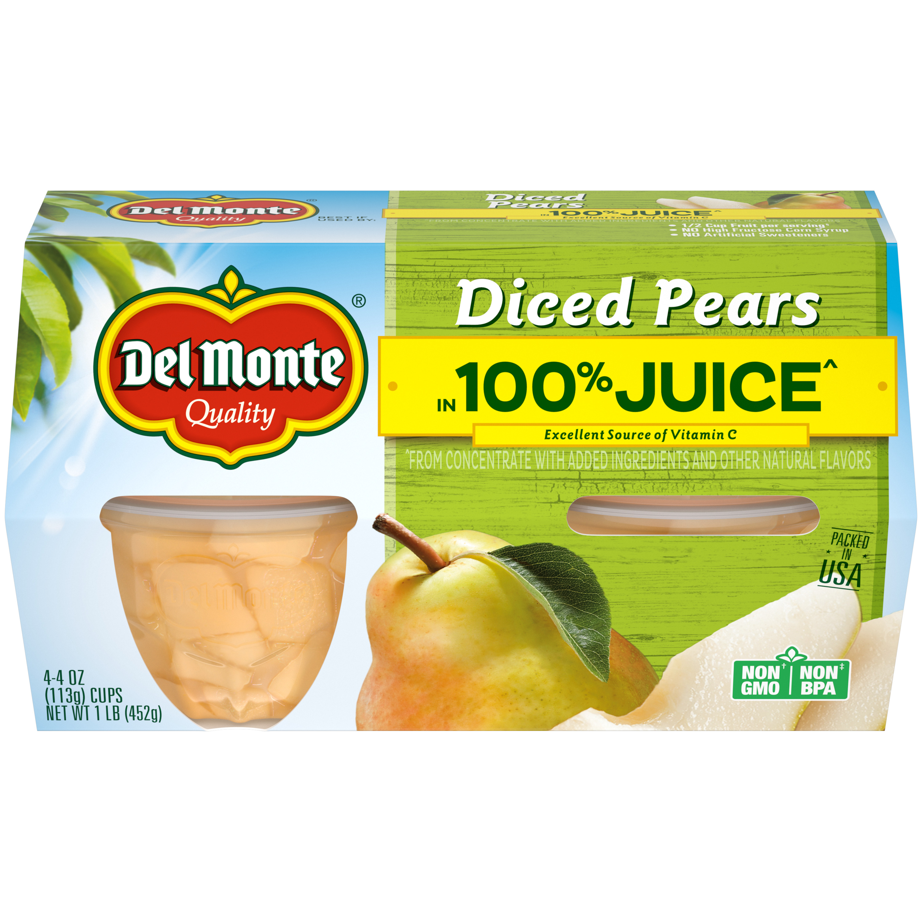 Diced Pears in 100% Juice Fruit Cup® Snacks | Del Monte®